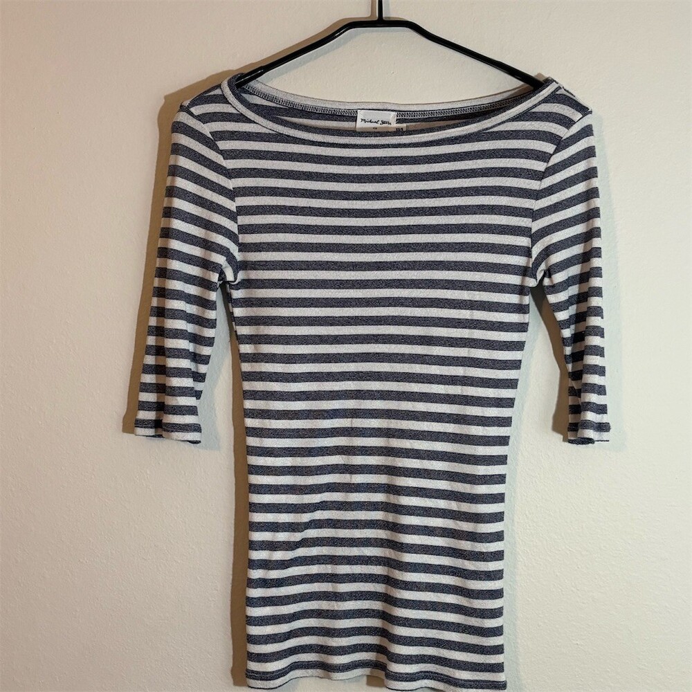 Michael Stars Anthropologie Top Womens XS/S Gray White Striped Boat Neck